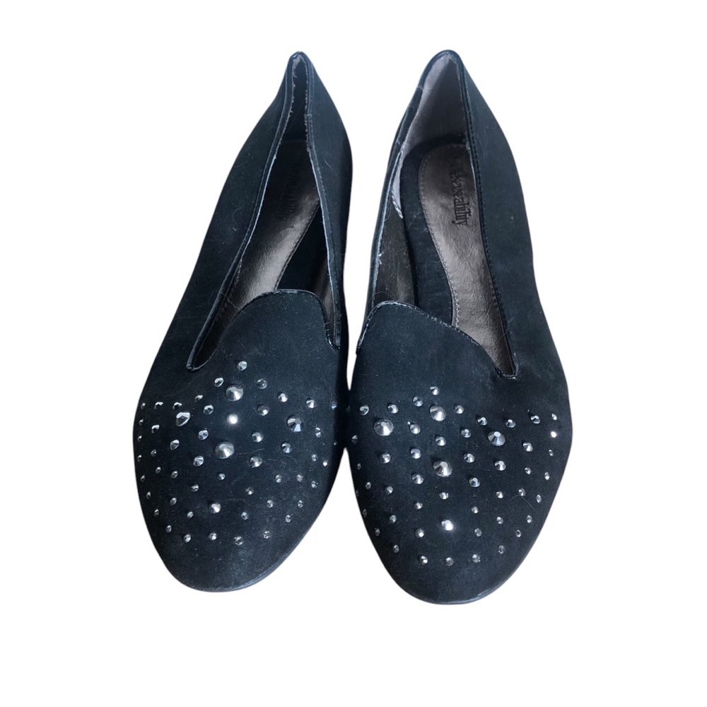 Solesensibility black suede studded slip on flat comfort shoes Sz 7.5